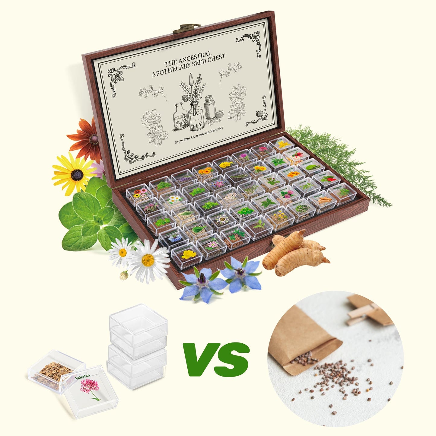 The Ancestral Apothecary Seed Chest - 40 Varieties of Medicinal Herb Seeds